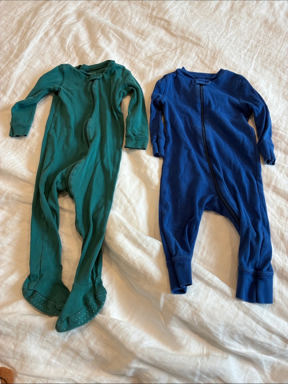 Primary Kids Footed One-Piece Pajamas in Teal and Royal Blue